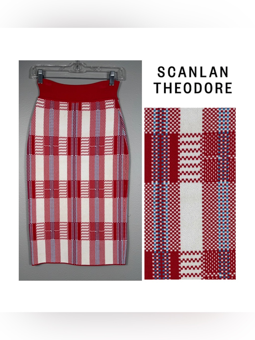 Scanlan Theodore Crepe Knit Plaid Pencil Skirt